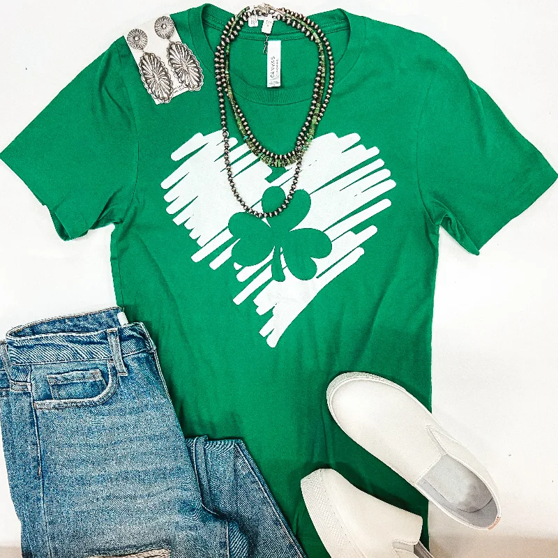 Sketched Heart with Shamrock Graphic Tee in Green Graphic Embroidered Appliqued