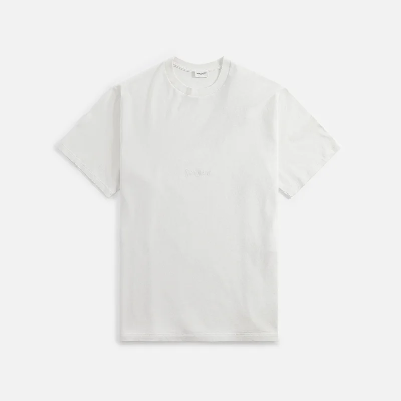 Saint Laurent Tee Col Rond - White Cashmere Blend Cotton Blend Poly Blend