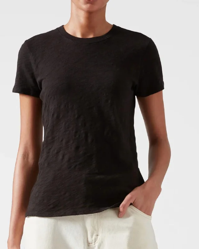 Slub Jersey Crew Neck Tee In Black Welt Pockets Slit Pockets Flap Pockets