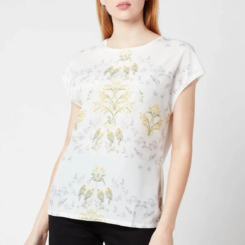 Sonjja Papyrus Printed Woven Front T-Shirt in White/Yellow Handmade Hand-knitted Hand-woven Sonjja Papyrus Printed Woven Front T-Shirt in White/Yellow Handmade Hand-knitted Hand-woven
