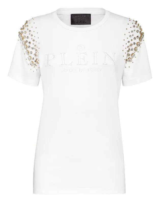 T-shirt Round Neck SS Crystal Iconic Plein Thin T-Shirt Open Front Quick Dry
