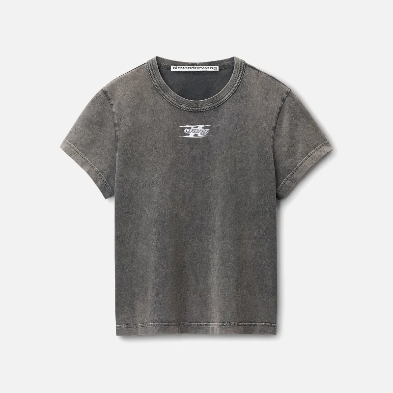 T by Alexander Wang Shrunken Tee with Blade Logo - Grey Houndstooth Herringbone Solid T by Alexander Wang Shrunken Tee with Blade Logo - Grey Houndstooth Herringbone Solid