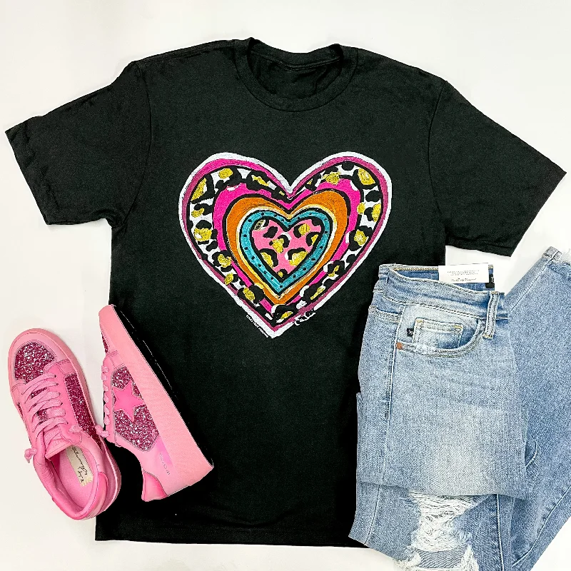 Take My Heart Print Block Heart Short Sleeve Graphic Tee in Black Satin Blend Silk Blend Wool Blend Take My Heart Print Block Heart Short Sleeve Graphic Tee in Black Satin Blend Silk Blend Wool Blend