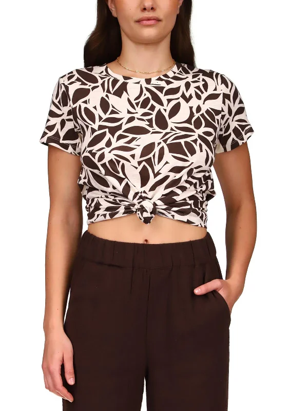 The Perfect Womens Burnout Printed T-Shirt Notch Collar Peter Pan Collar Cowl Neck