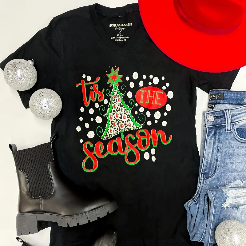 Last Chance Size Small | 'tis The Season Leopard Christmas Tree Graphic Tee in Black Chenille Brocade Lace