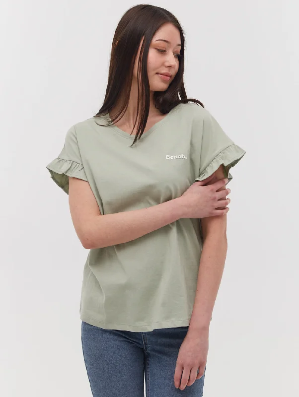 Velmina Ruffle Sleeve T-Shirt Graphic T-Shirt Round Neck Polyester