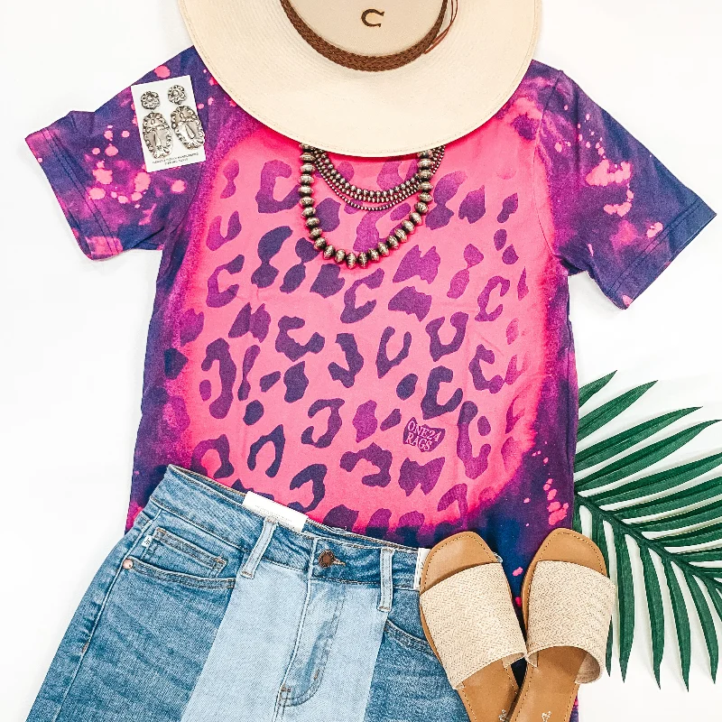 Vintage Leopard Short Sleeve Graphic Tee with Bleach Distressing in Magenta Modern Contemporary Chic Vintage Leopard Short Sleeve Graphic Tee with Bleach Distressing in Magenta Modern Contemporary Chic