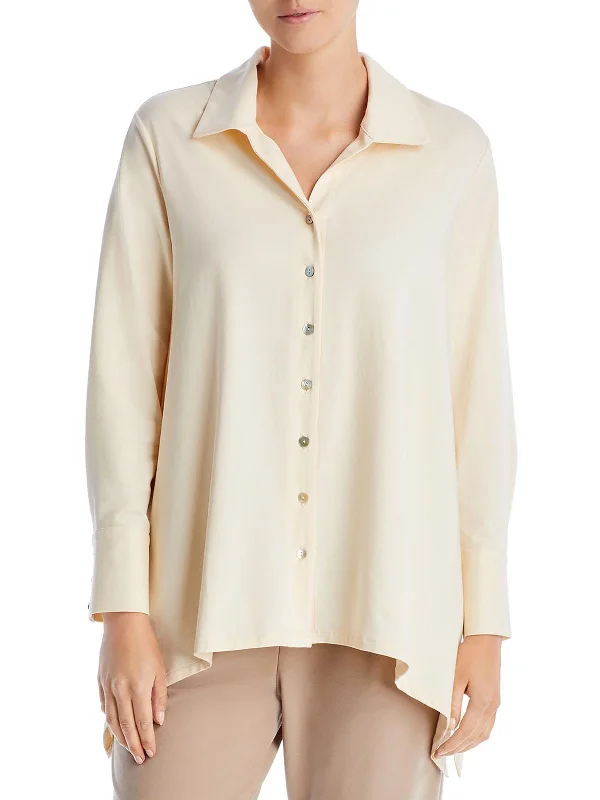 Womens Drapey Collar T-Shirt Front Pockets Side Pockets Patch Pockets