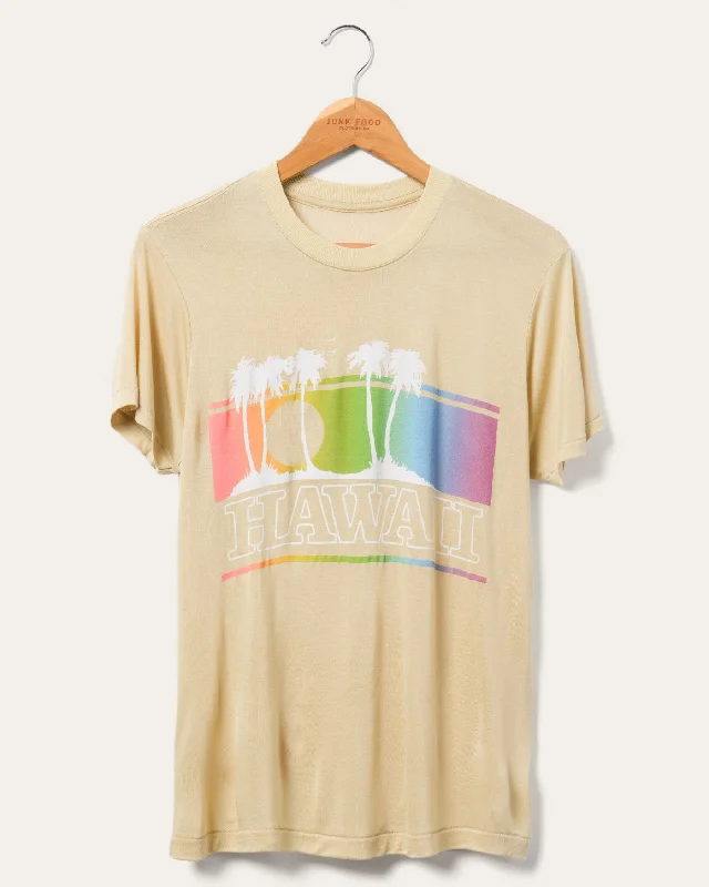 Women's Hawaii Palm Trees Vintage Tissue Tee Collared T-Shirt Boat Neck A-Line