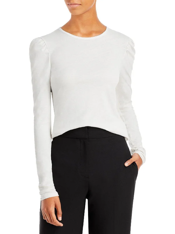 Womens Knit Crewneck T-Shirt Print Jacquard Patchwork