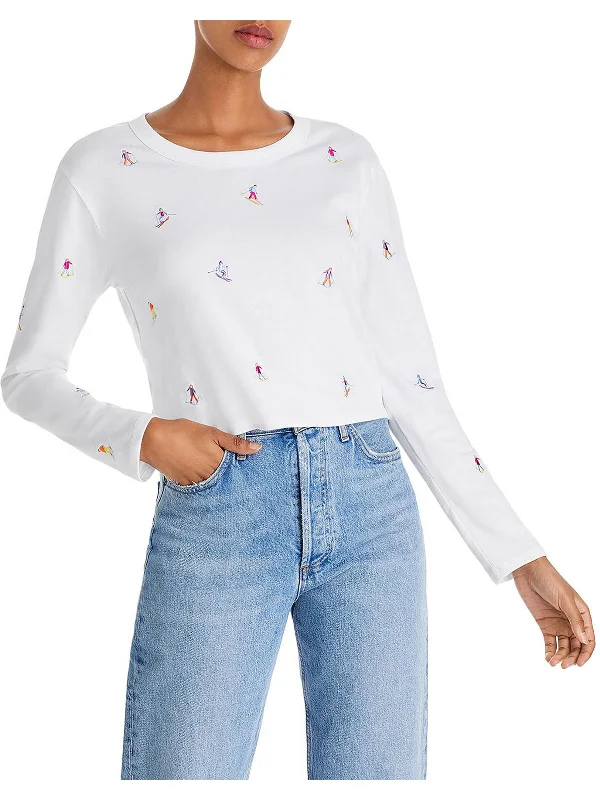 Womens Knitted Crop T-Shirt Chenille Brocade Lace