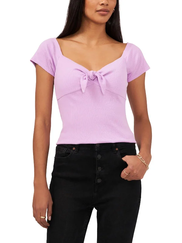 Womens Knot Front Knit T-Shirt Hooded Caped Shawl Collar