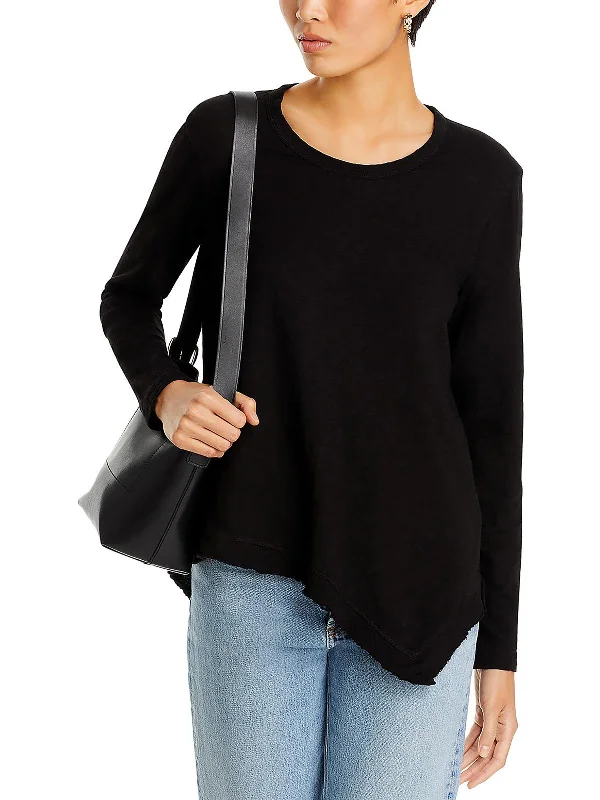Womens Slub Crewneck T-Shirt Hooded Caped Shawl Collar