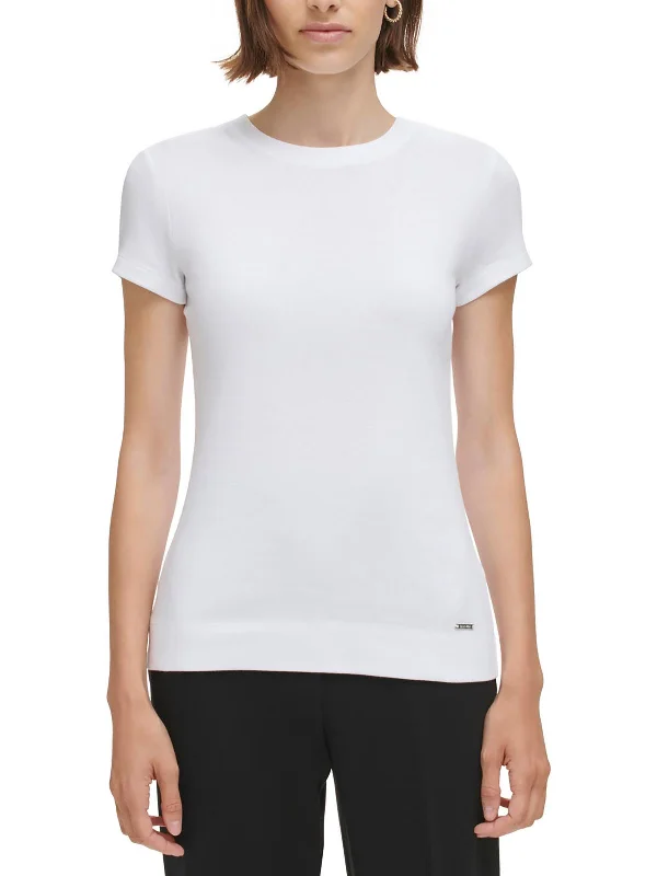 Womens Solid Short Sleeve T-Shirt Casual Formal Business