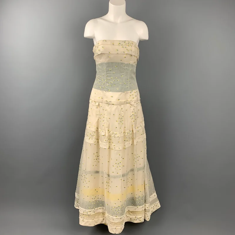 CAROLINA HERRERA Size M Cream & Yellow Acetate Blend Overlay Gown
