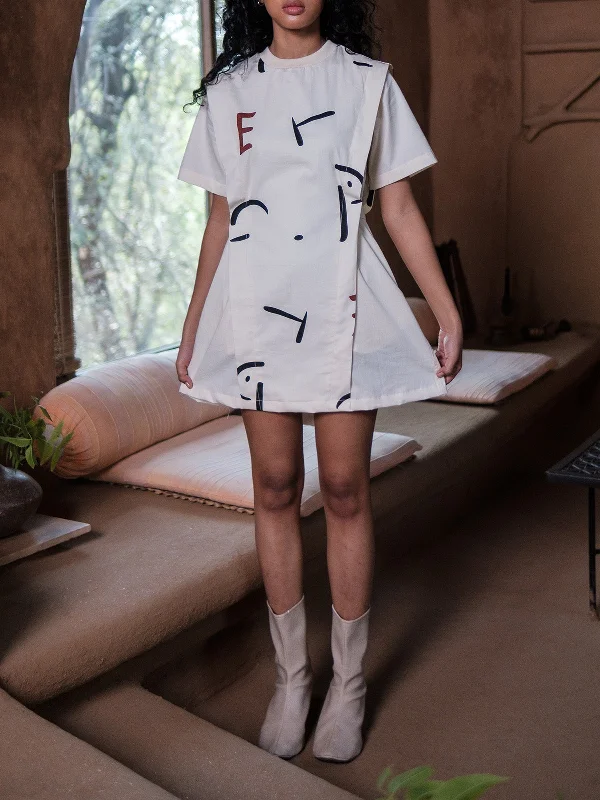 Ecru Printed Rory Rib Dress Off White