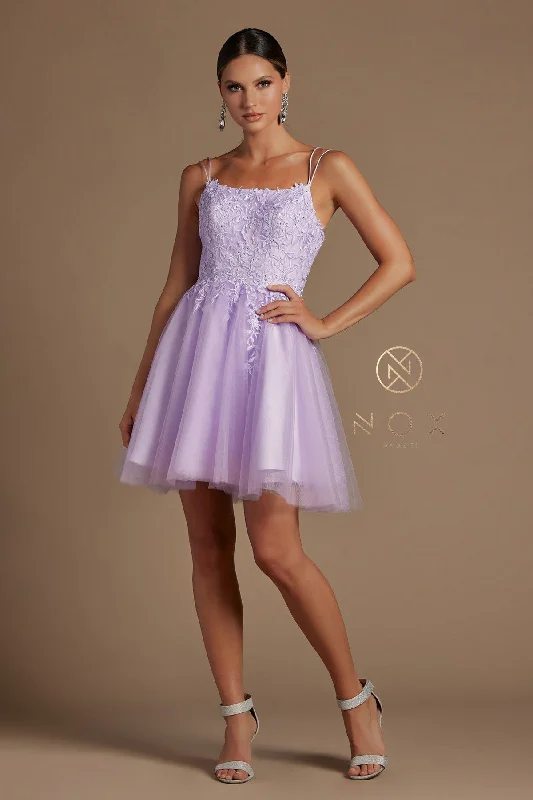 Embroidered Short Corset Back Dress By Nox Anabel -T718