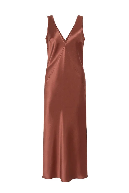 GABBY CHOCOLATE SILK SATIN DRESS