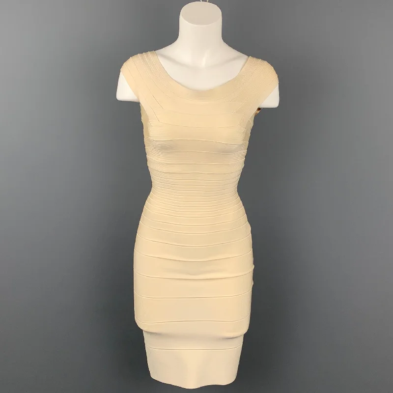 HERVE LEGER Size XS Cream Rayon Blend Bandage Marina Cocktail Dress
