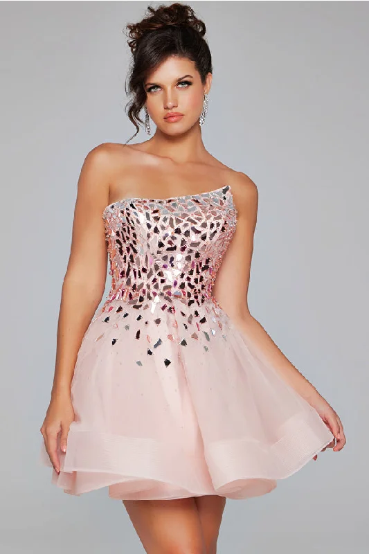 Jovani -42282 Glass Cut Embellished Short Cocktail Dress