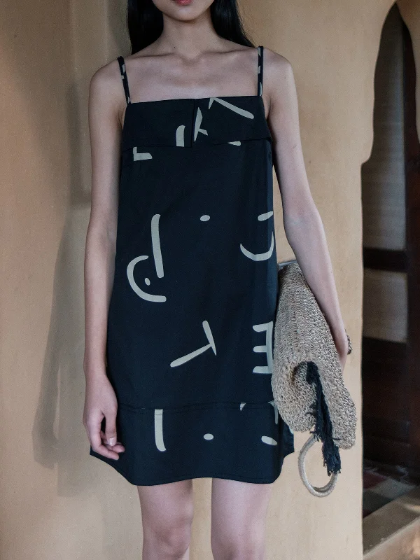 Line Printed Rachel Slip Dress Black