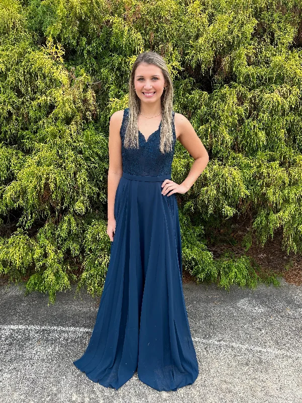 Abby Paris by Lucci Lu 93101 NAVY Blue Lace and Chiffon Dress