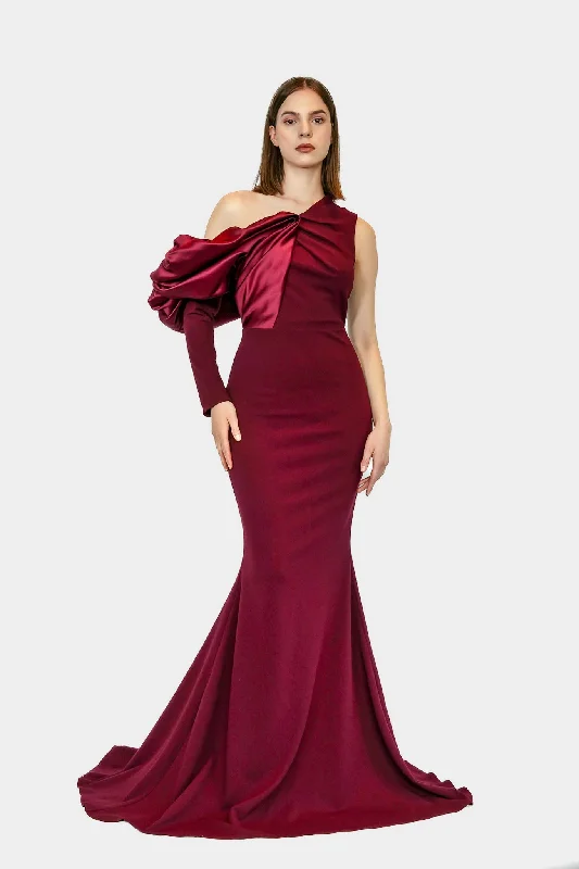 MEGAN LONG BURGUNDY EVENING  DRESS