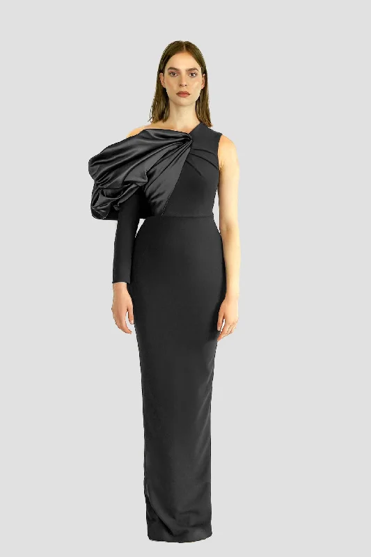 MEGAN LONG STRAIGHT BLACK COCKTAIL DRESS