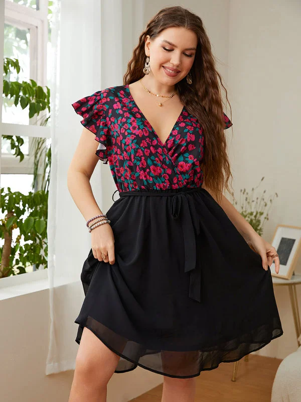 Blue Zone Planet |  Plus Size Daily Holiday Print V Neck Loose Dress