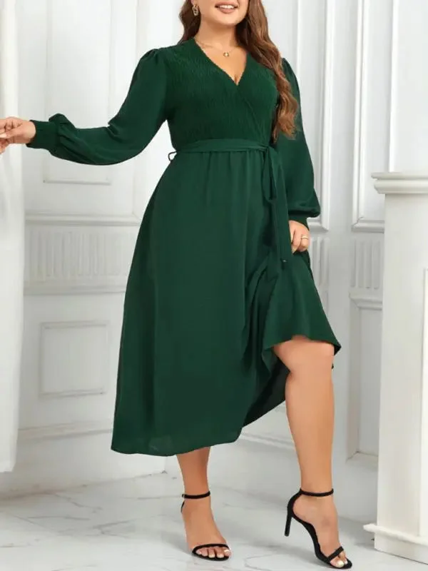 Blue Zone Planet |  plus size V-neck green design dress