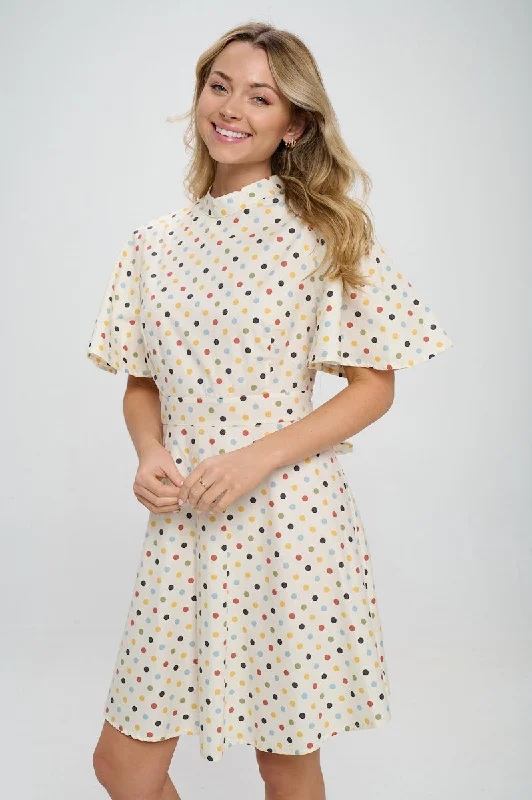 Polka Dot All Over Print A-Line Dress