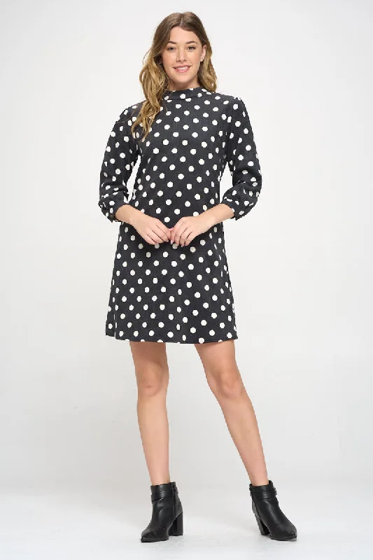 Polka Dot Print Black Corduroy Dress