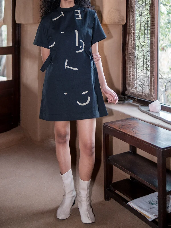 Printed Rory Rib Dress Black