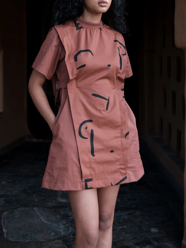 Printed Rory Rib Dress Copper