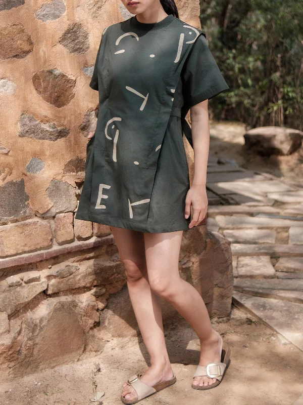 Printed Rory Rib Dress Deep Green