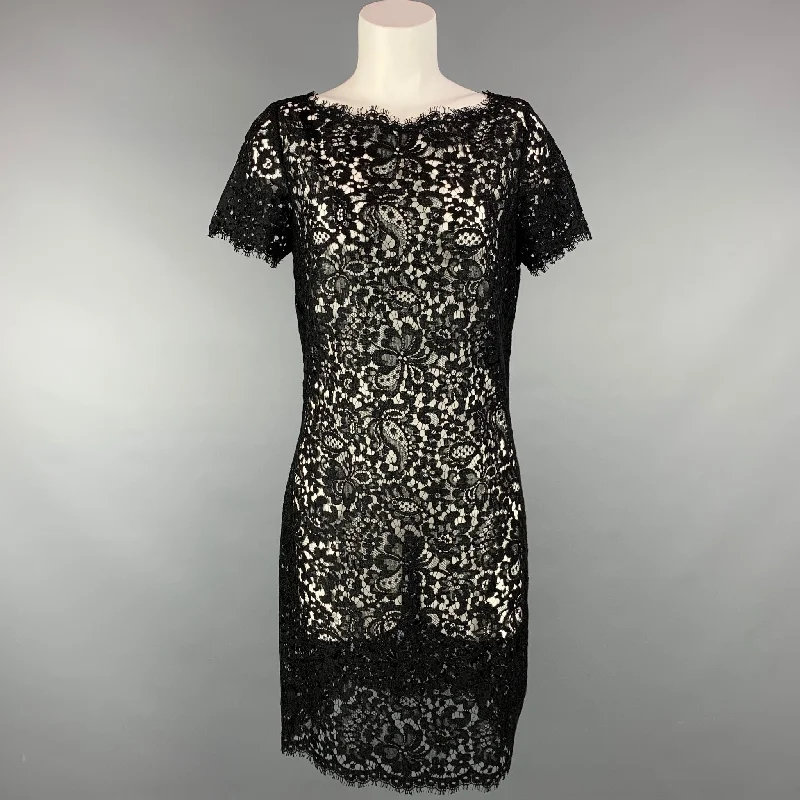 RALPH LAUREN Black Label Size 10 Black Lace Cotton Blend Cocktail Dress
