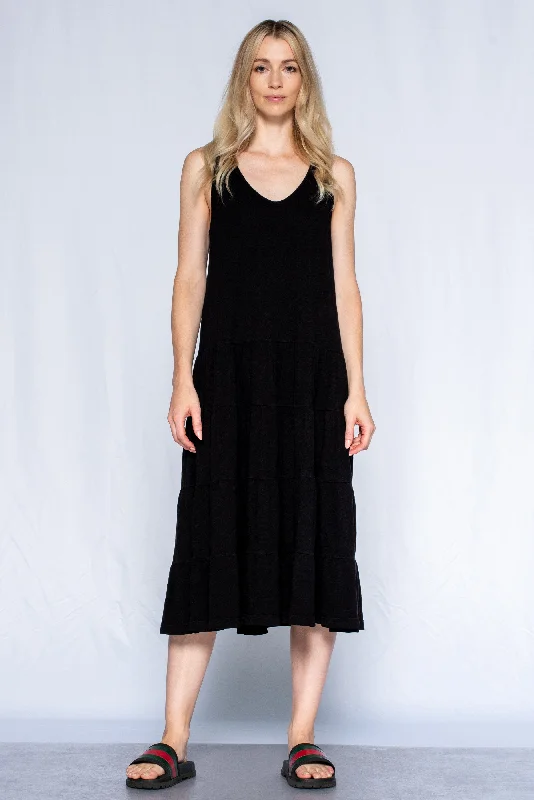 Mid-calf Tiered Tank Dress Solid