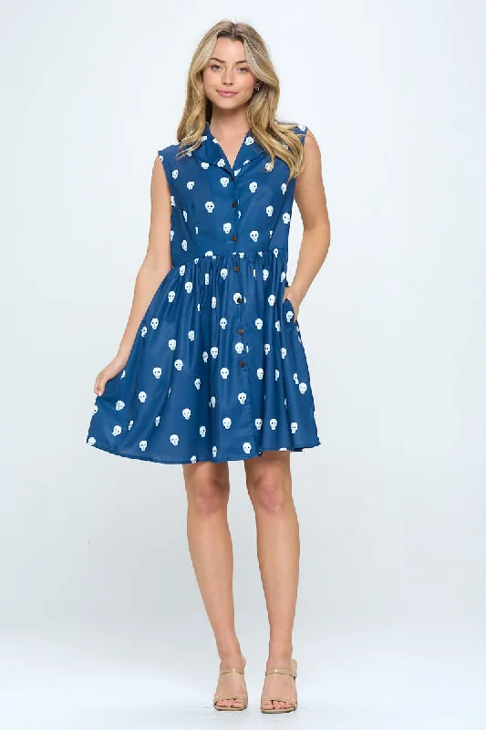 Skull Print Button Front Dress