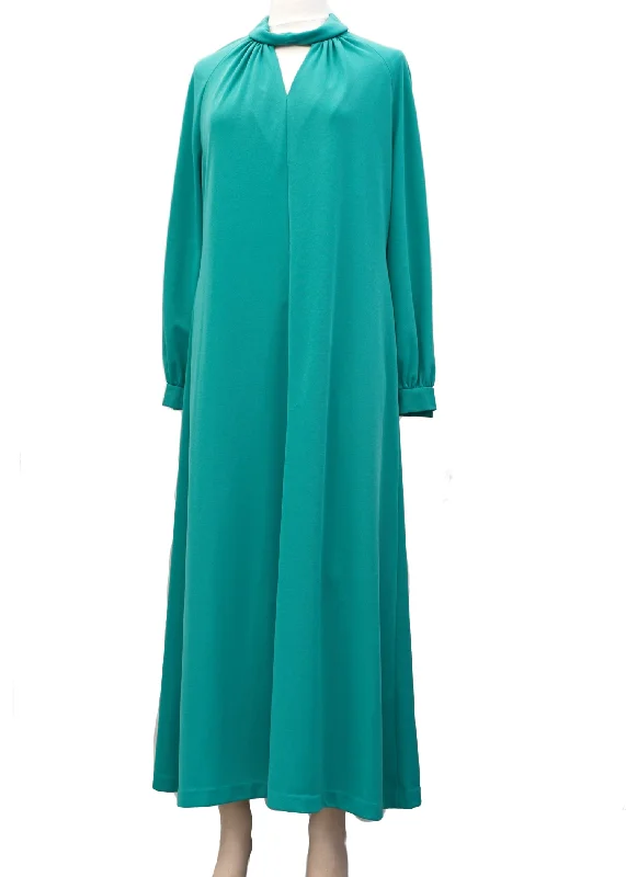 1970s Norman Linton Turquoise Green Maxi Dress Comfortable Fit-and-Flare Maxi Dress