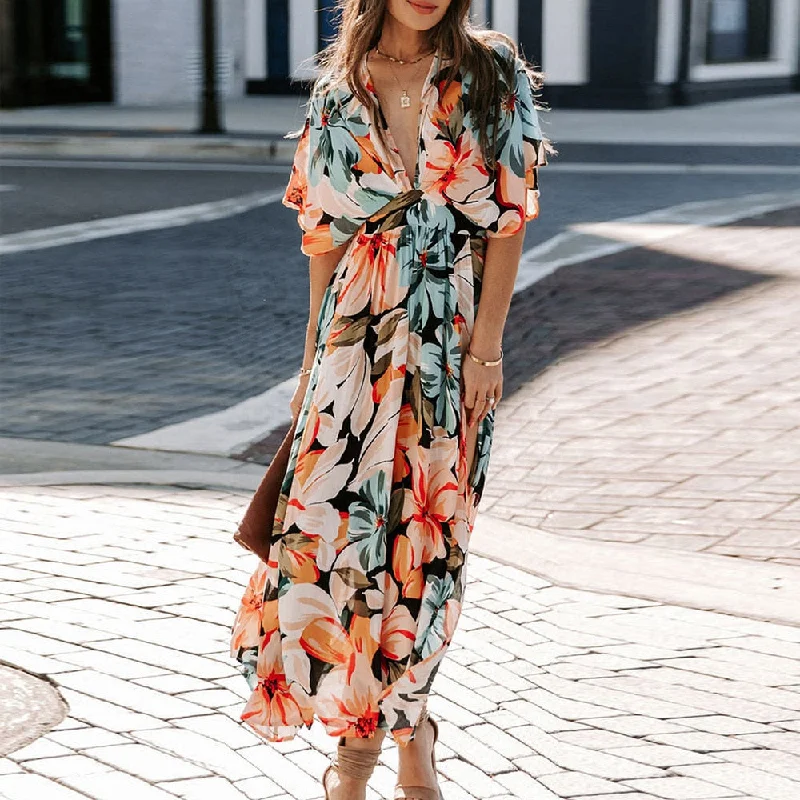 Zjkrl - 2023 Spring New Chiffon Dress V Collar Raglan Sleeve Beach Vestidos Boho Floral Printed Split Maxi Dress Mujer Robe Femme été Classic Strapless Maxi Dress Zjkrl - 2023 Spring New Chiffon Dress V Collar Raglan Sleeve Beach Vestidos Boho Floral Printed Split Maxi Dress Mujer Robe Femme été Classic Strapless Maxi Dress