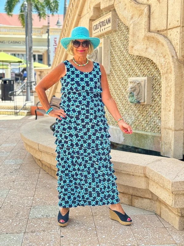 BLUE MEDALLION CHA CHA MAXI DRESS Elegant Lace-Up Maxi Dress