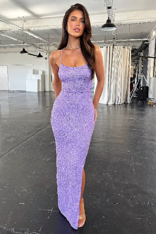 Alina Maxi Dress - Lilac Stylish Maxi Dress with Pleats