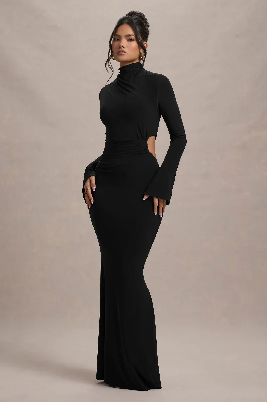 Anderson | Black High-Neck Cut-Out Maxi Dress Stylish A-Line Maxi Dress
