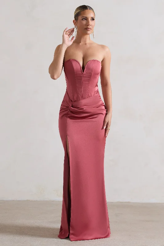 Ardelle | Rose Pink Satin Corseted Wrap Maxi Dress Comfortable Fit-and-Flare Maxi Dress Ardelle | Rose Pink Satin Corseted Wrap Maxi Dress Comfortable Fit-and-Flare Maxi Dress