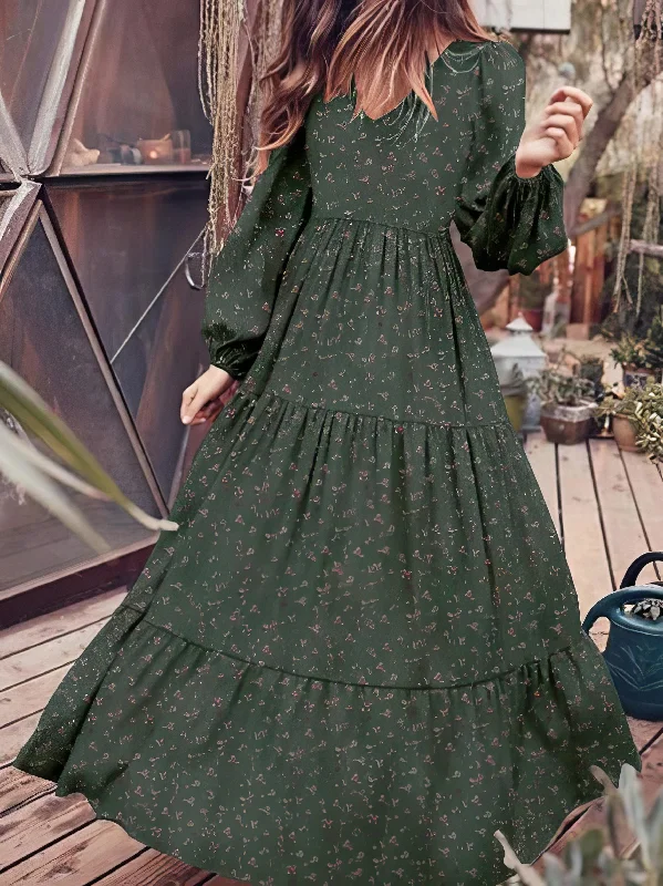 Autumnal Floral Maxi Dress Fashionable Open-Back Maxi Dress