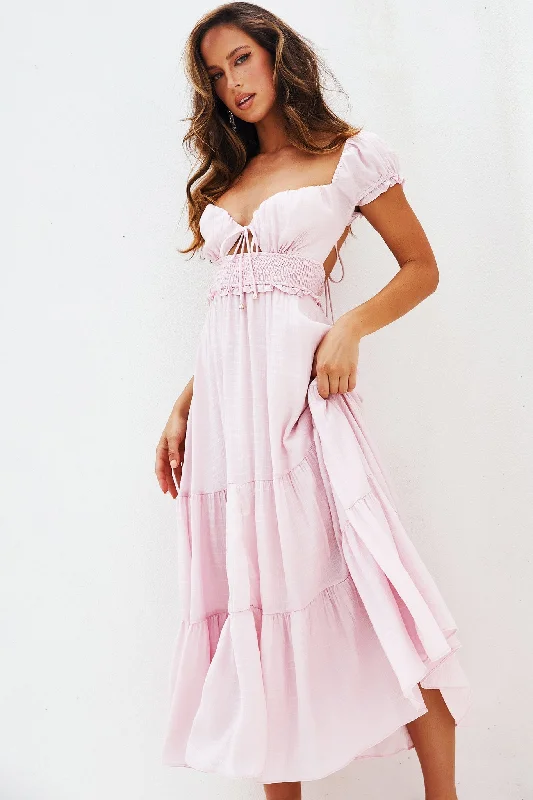 Bohemian Dreams Maxi Dress - Blush Trendy Button Front Maxi Dress