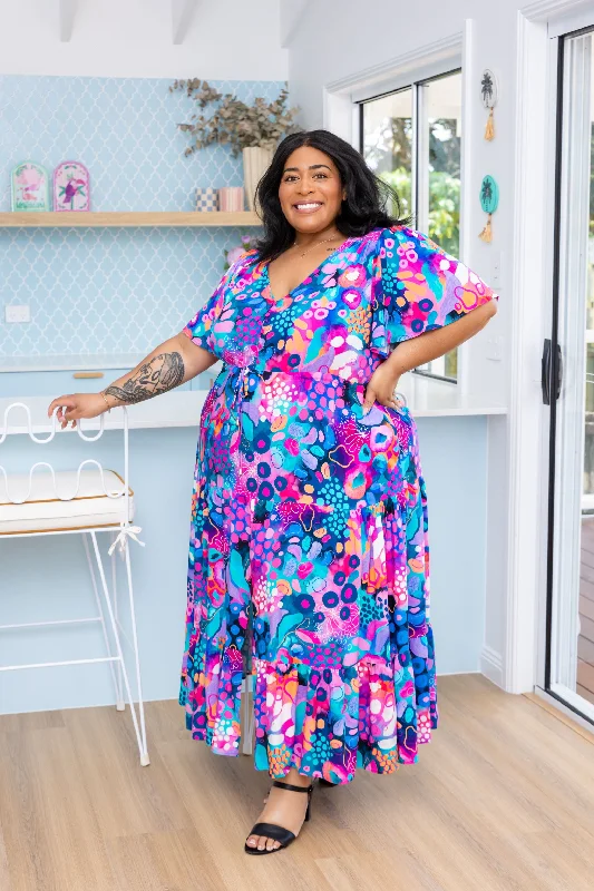 Bonnie Maxi Dress in Midnight Safari by Kasey Rainbow Trendy V-Neck Maxi Dress