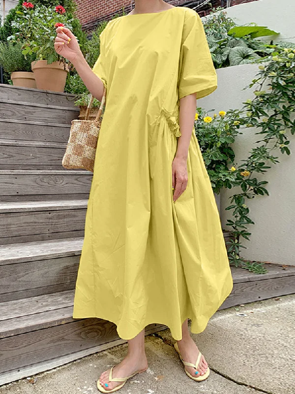 Casual Solid Color Round Neck Pleated Pocket Plain Maxi Dress Cozy Spaghetti Strap Maxi Dress Casual Solid Color Round Neck Pleated Pocket Plain Maxi Dress Cozy Spaghetti Strap Maxi Dress