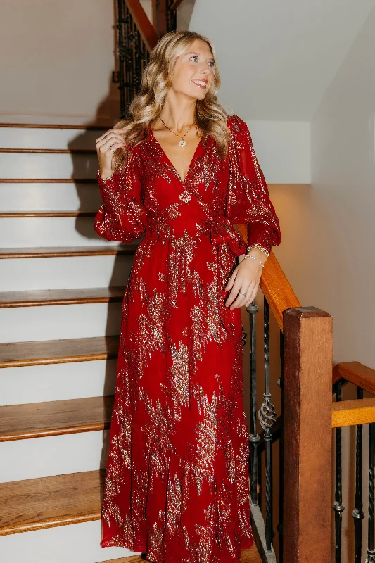 Isa Metallic Wrap Maxi Dress Cozy Maxi Dress with Slit
