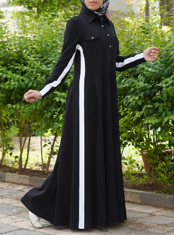 Contrast Striped Maxi Dress Elegant Maxi Dress with Pockets